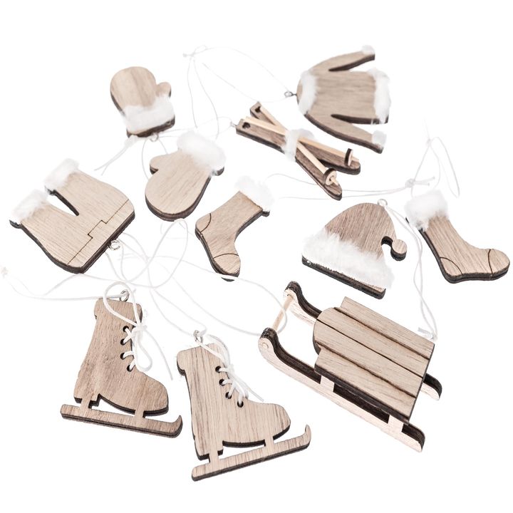 Ornamente Dekorative Druri me Motive Krishtlindjesh 12 copë | Natyrore Ornamente Dekorative Druri me Motive Krishtlindjesh 12 copë | Natyrore