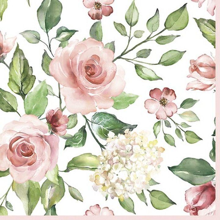Peceta për dekupazh Watercolour Roses with Hydrangea - 1 copë