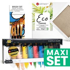 Set fillestar për piktorë - Set akrilik, furçash dhe kanavacë