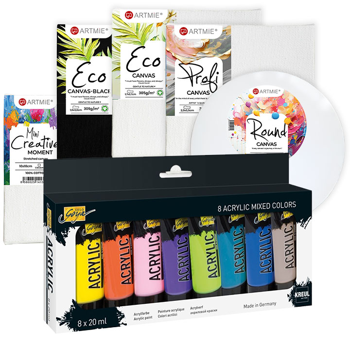 Set i Madh me Mini Kanavaca dhe Set me Ngjyra Akrilike Solo Goya Set i Madh me Mini Kanavaca dhe Set me Ngjyra Akrilike Solo Goya