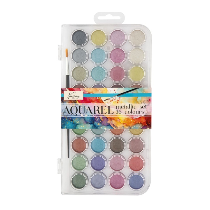 Set metalik me bojëra uji Nassau 36 copë + furçë