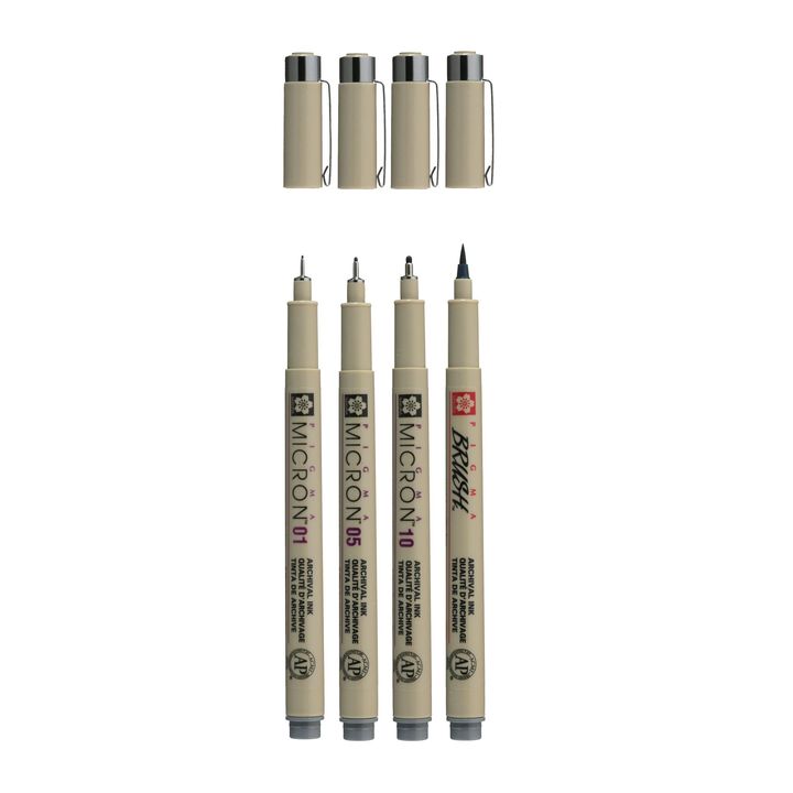 Set stilolapsash teknikë SAKURA PIGMA MICRON 3 FINELINERS A BRUSH PEN  | hije gri të errët