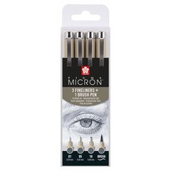 Set stilolapsash teknikë SAKURA PIGMA MICRON 3 FINELINERS A BRUSH PEN  | hije gri të errët