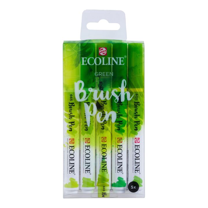 Stilolapsa me bojëra uji ECOLINE BRUSH PEN GREEN  | Set 5 copë